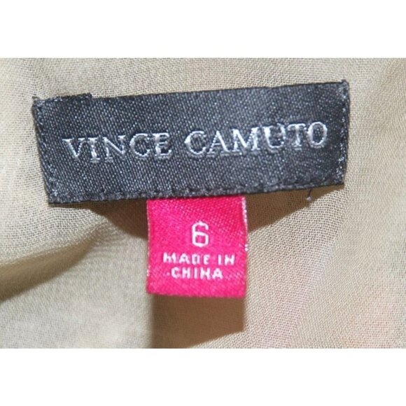 Vince Camuto Brown Orange Dress Size 6 Elastic Waist Pockets V-Neck Cap Sleeves - Picture 6 of 7